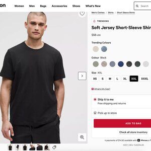 Lululemon Soft Jersey Short-Sleeve Shirt- Black XXL, used- Excellent condition